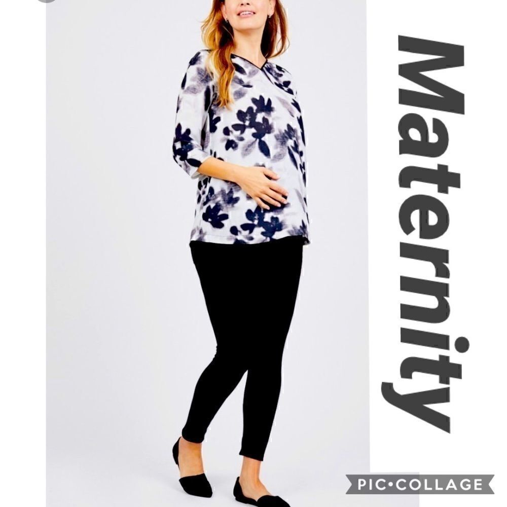 New! Noir maternity 3/4 sleeve floral V-neck tunic blouse